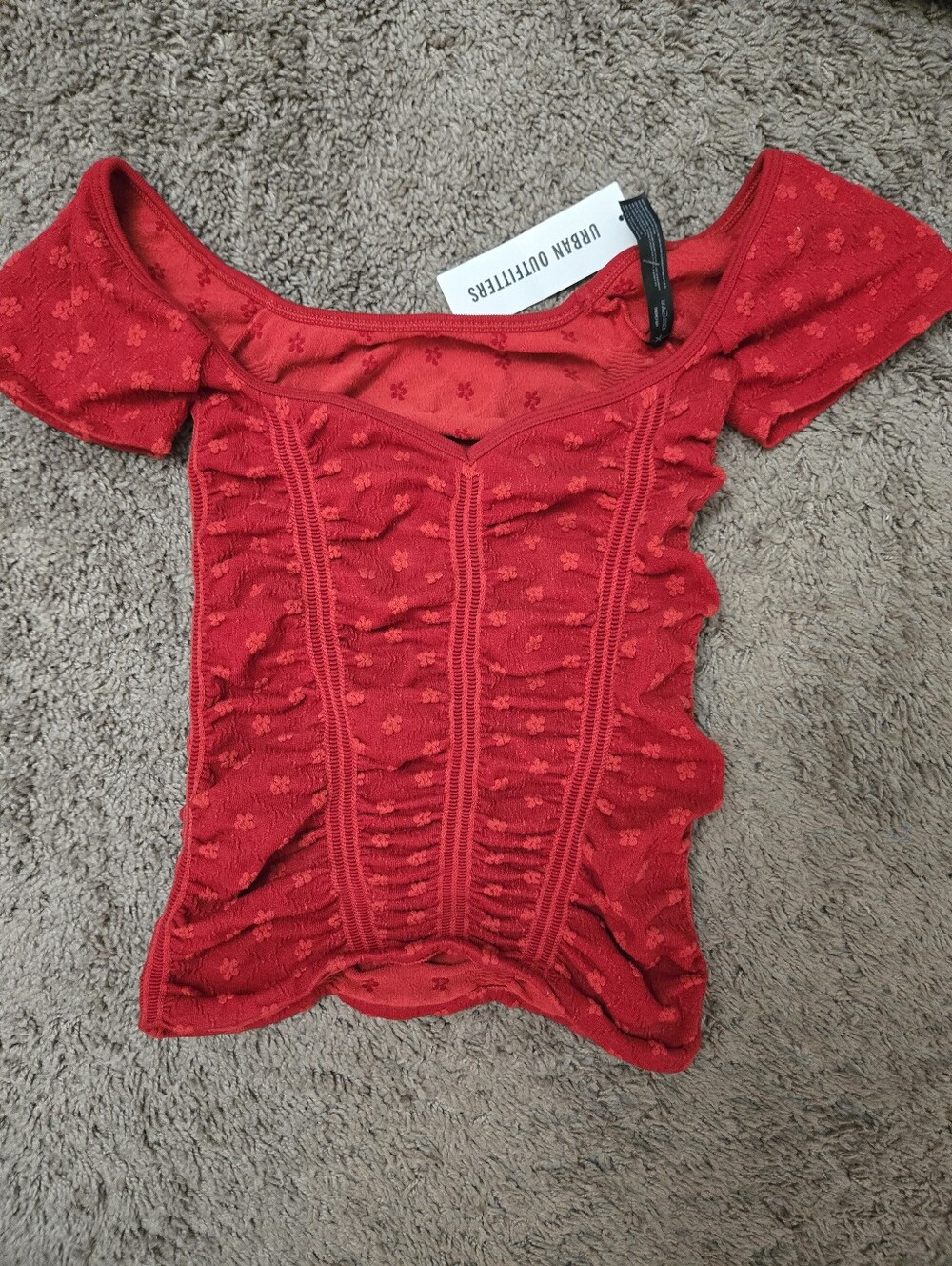 Urban Outfitters Red Ruched Off-Shoulder Crop Top